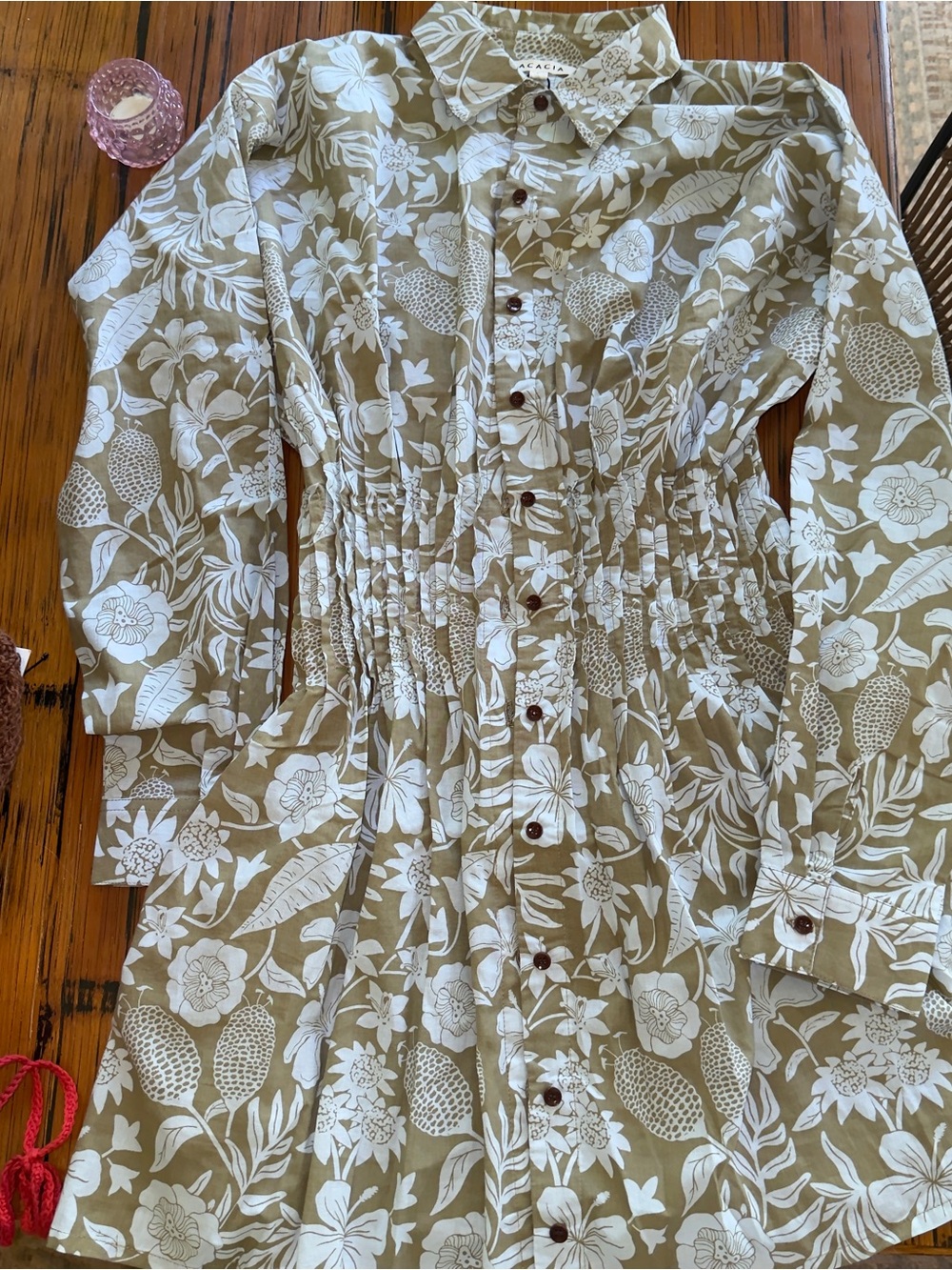 acacia swimwear Olive and White Floral Button-Front Dress
